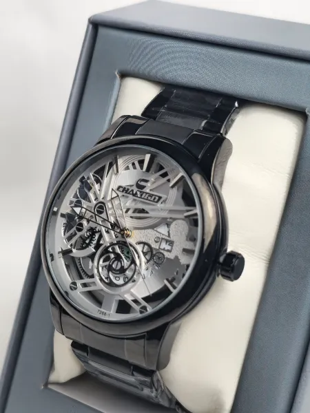 Luxury Skeleton Watch – White Dial & Black
